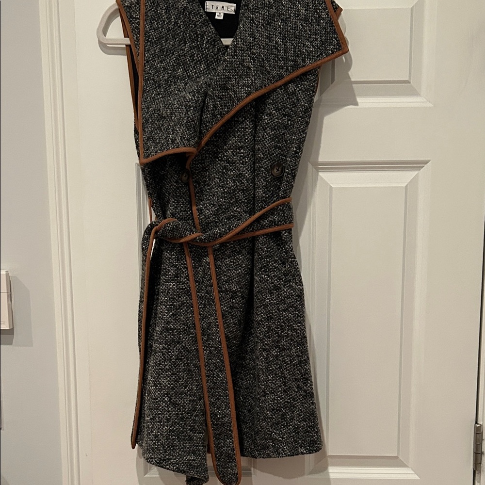 THML Gray Sleeveless Wrap Dress with Brown Trim